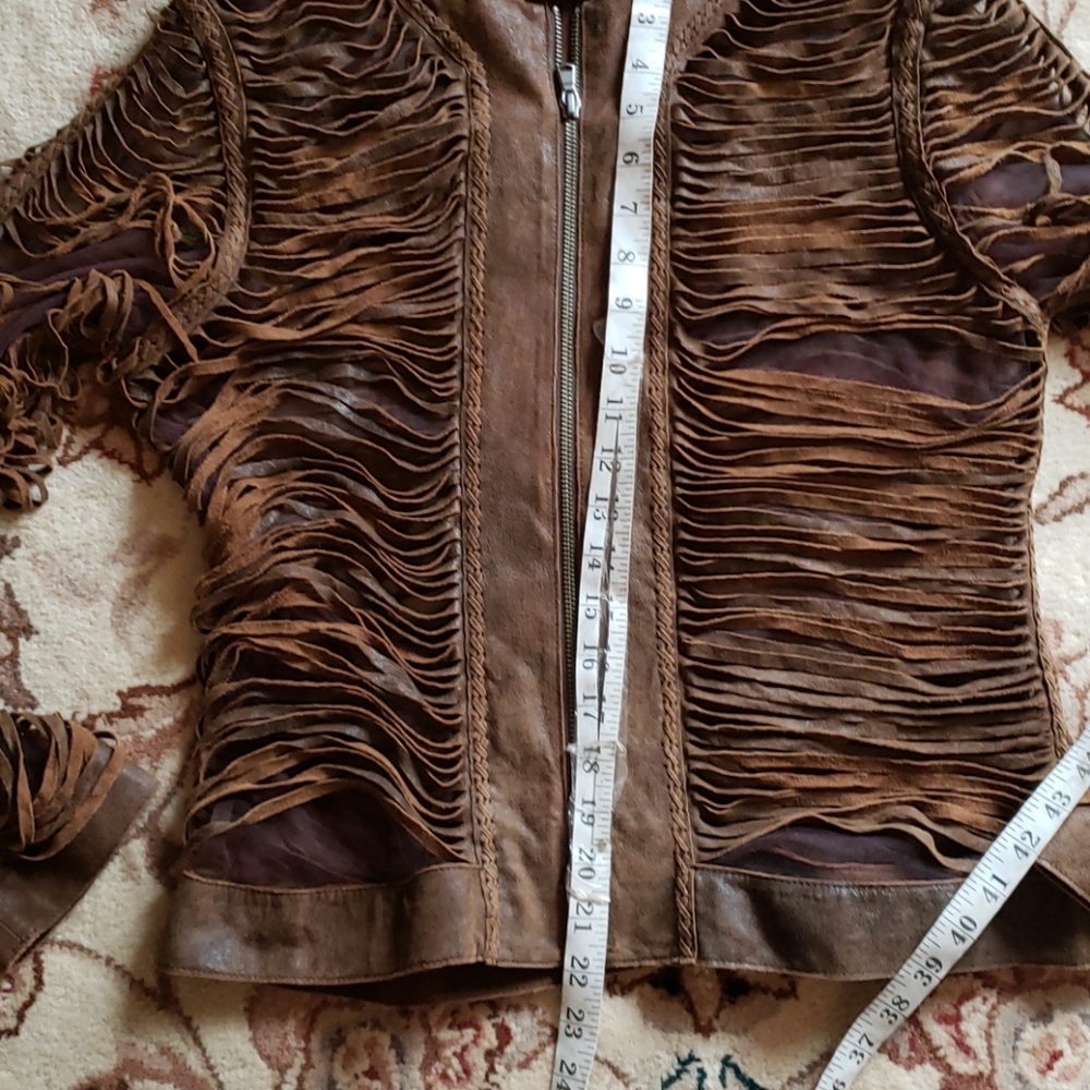 Natto leather shredded slashed mesh fringe jacket - Picture 12 of 12